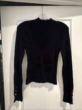 10 Crosby Derek Lam Black Long-Sleeve Ribbed Mock Neck Top, XS